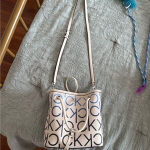 Calvin Klein White and Blue Logo Crossbody Bag